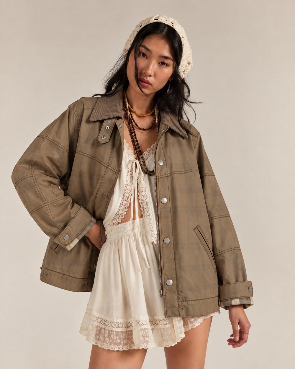 RARE!! Free People Cori Waxed Jacket in Sheer Tan, NWOT, Size S